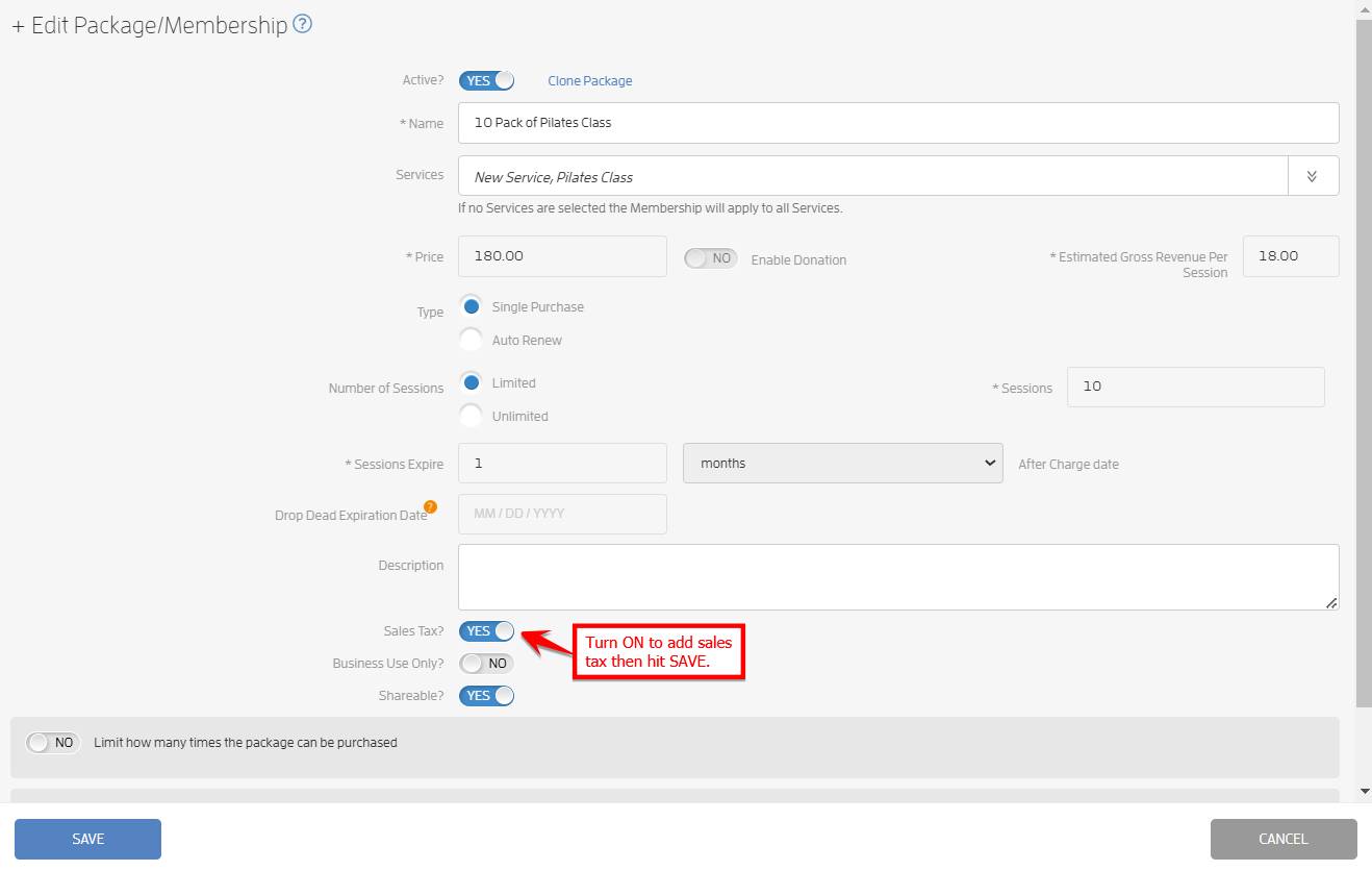 Can I add or charge Sales Tax on Services, Retail or Packages/Memberships? — screenshot 5