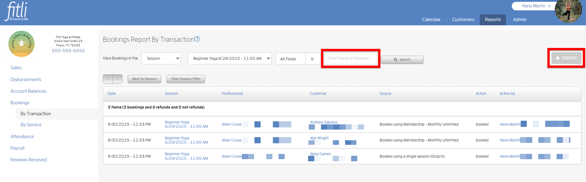 View Bookings Report for a Single Session — screenshot 4