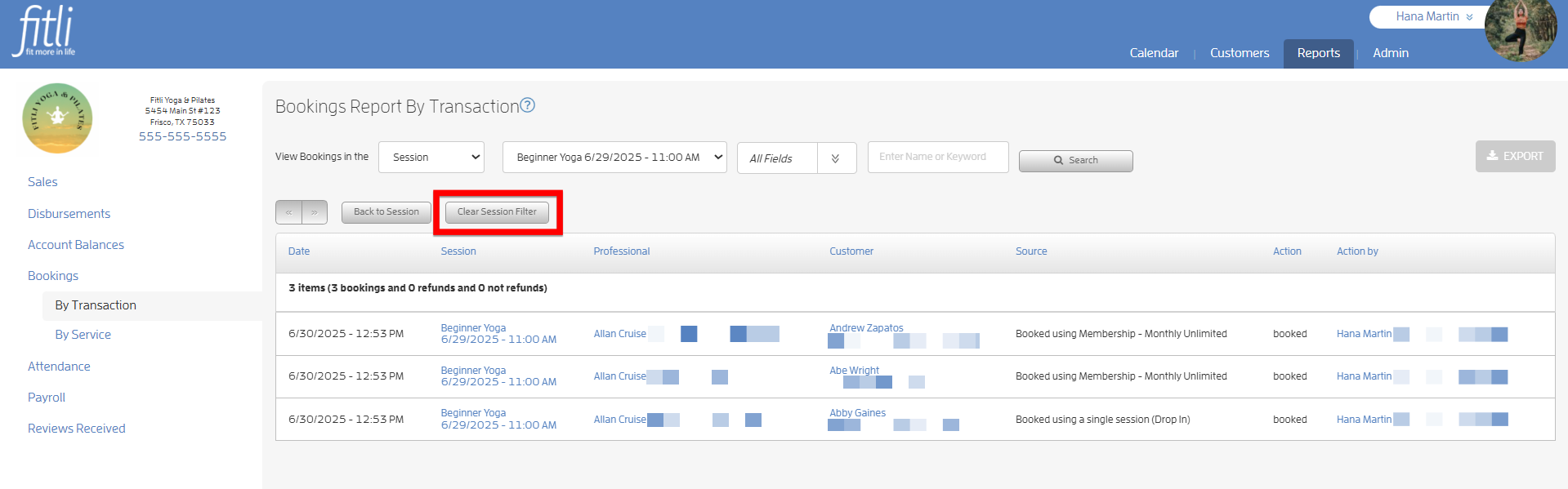 View Bookings Report for a Single Session — screenshot 7
