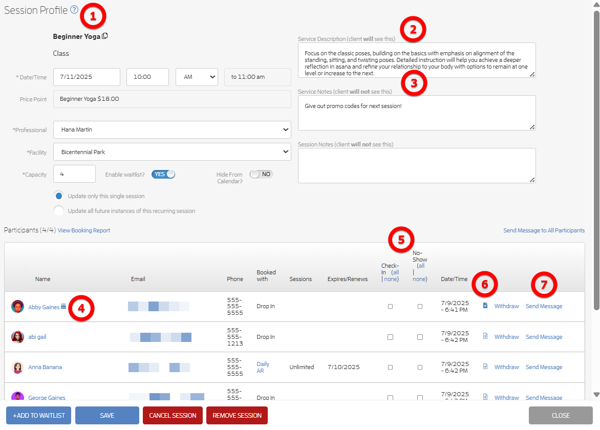 Session, Class or Appointment Profile: Things to know — screenshot 3