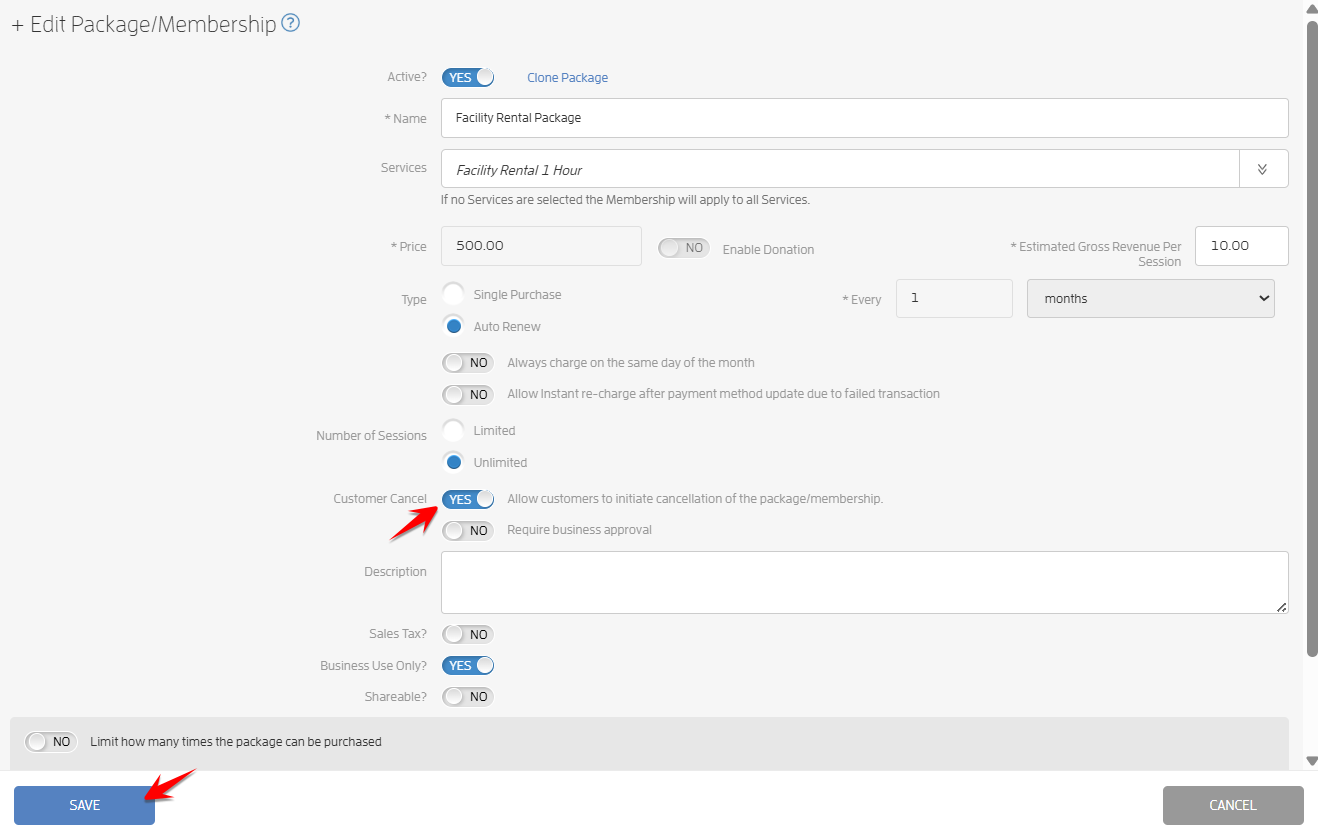 Allow your Clients to Cancel their Auto-Renewing Package/Membership — screenshot 6