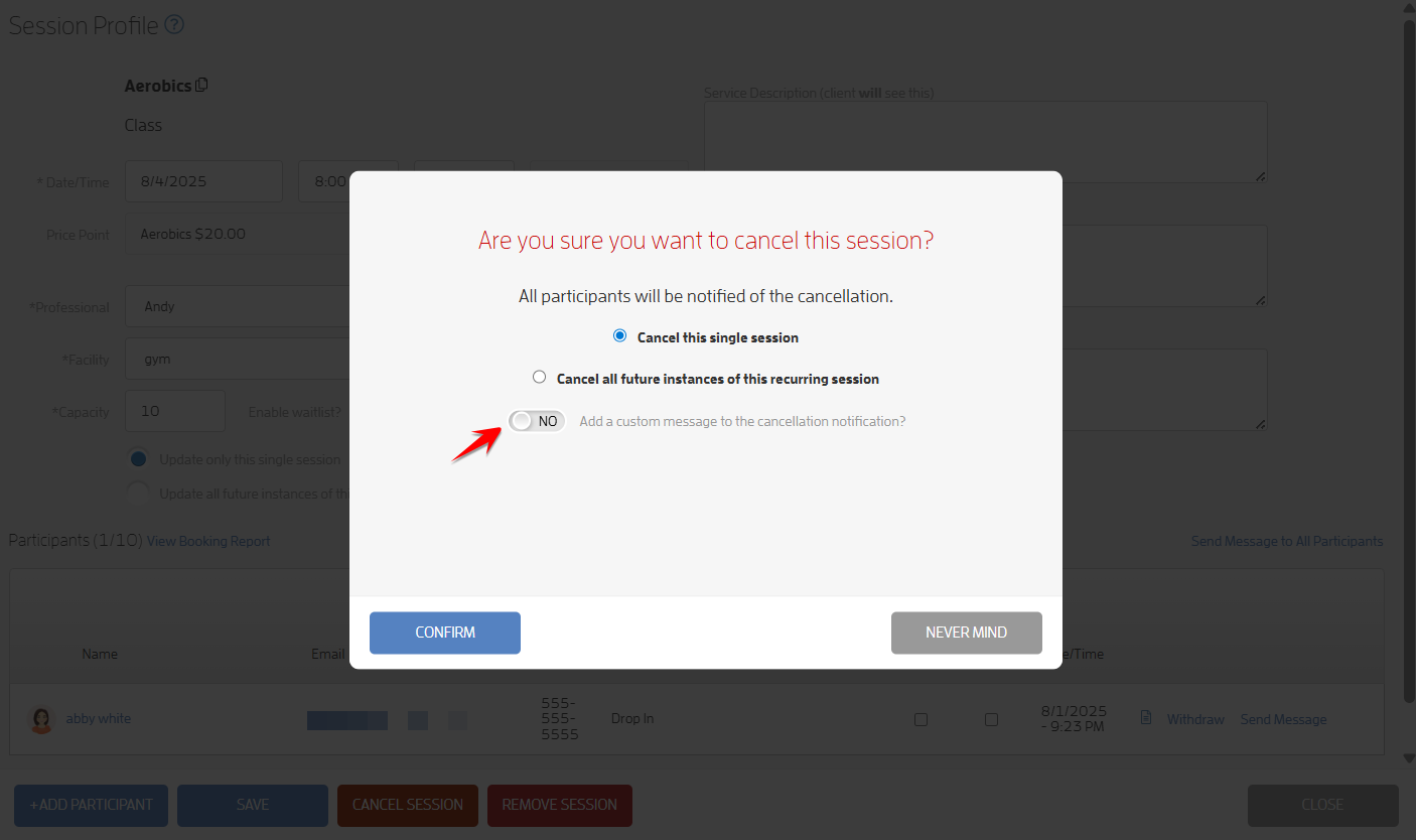 How to Add a Custom Message During Session Cancellation? — screenshot 4