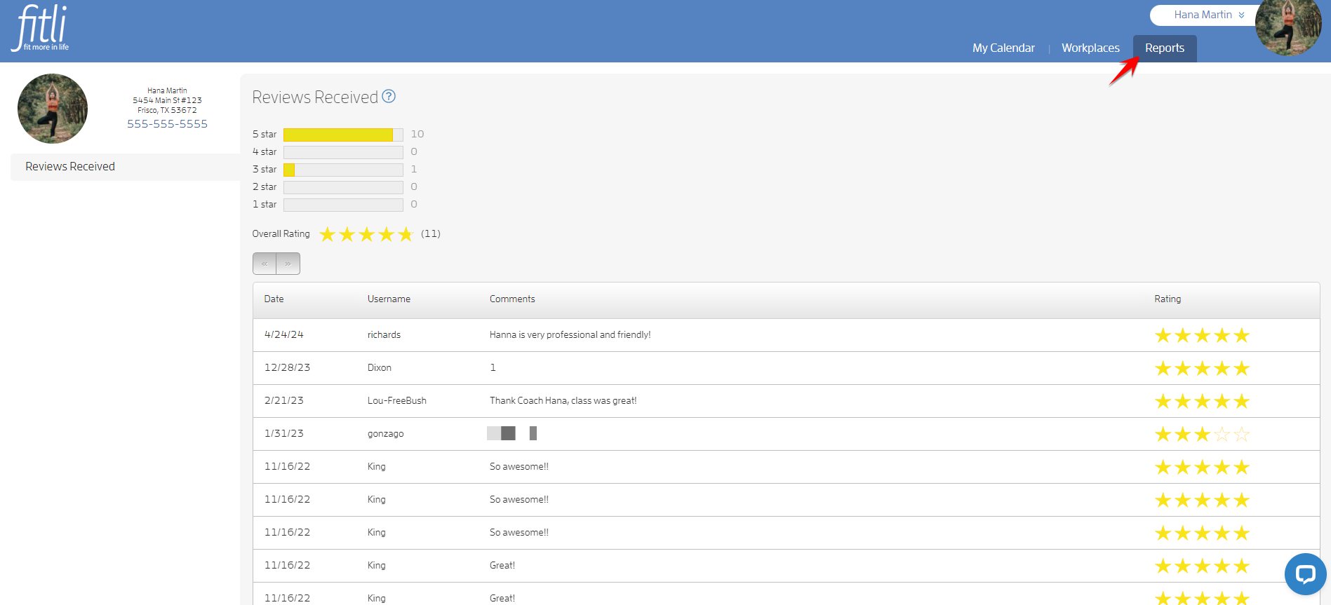 How do I view my professional or business reviews on Fitli? — screenshot 3