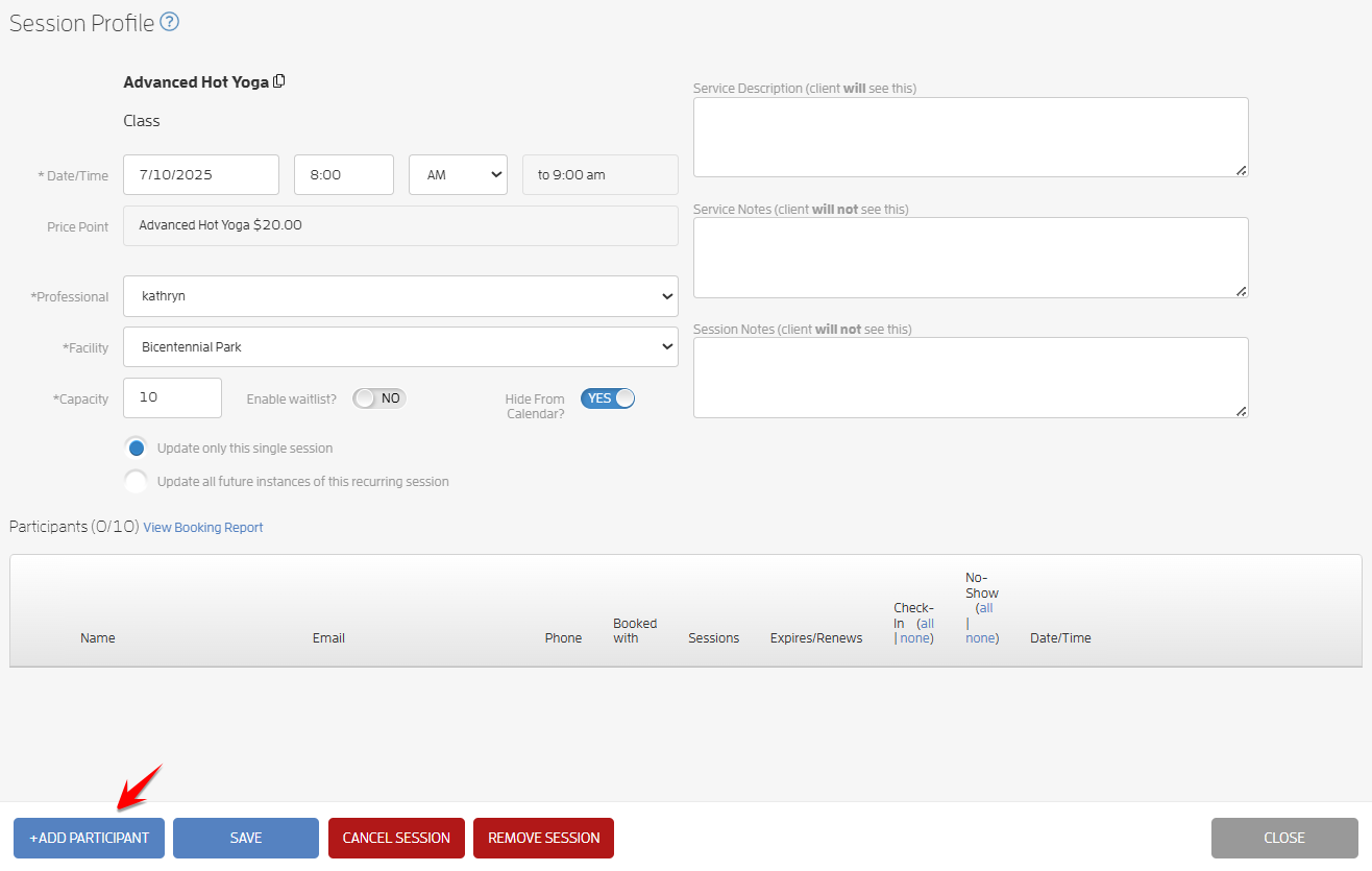 How to book a session / class for your customers — screenshot 3