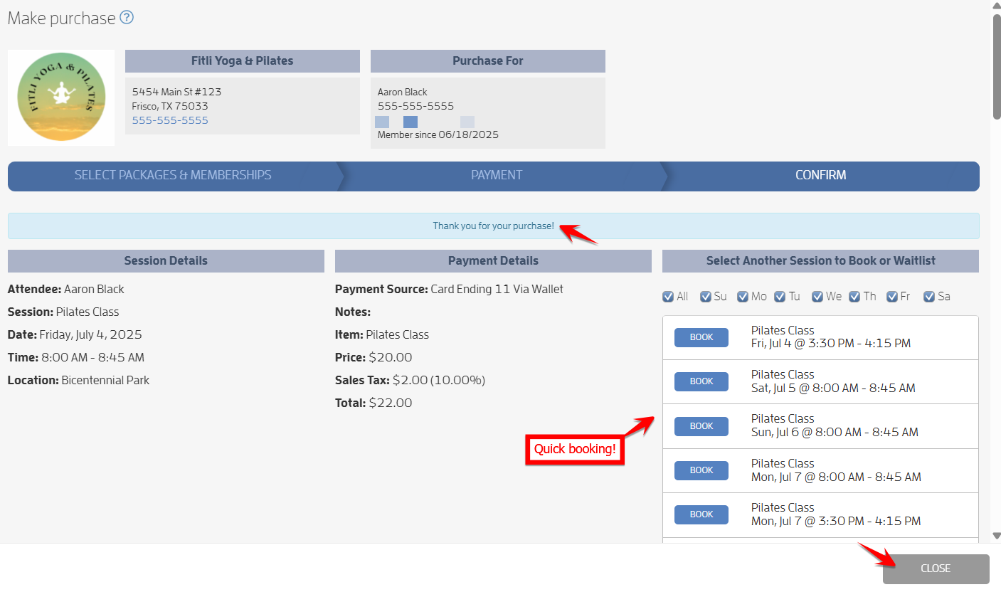 Step 6: Book a Customer Into a Class, Make a Purchase — screenshot 12