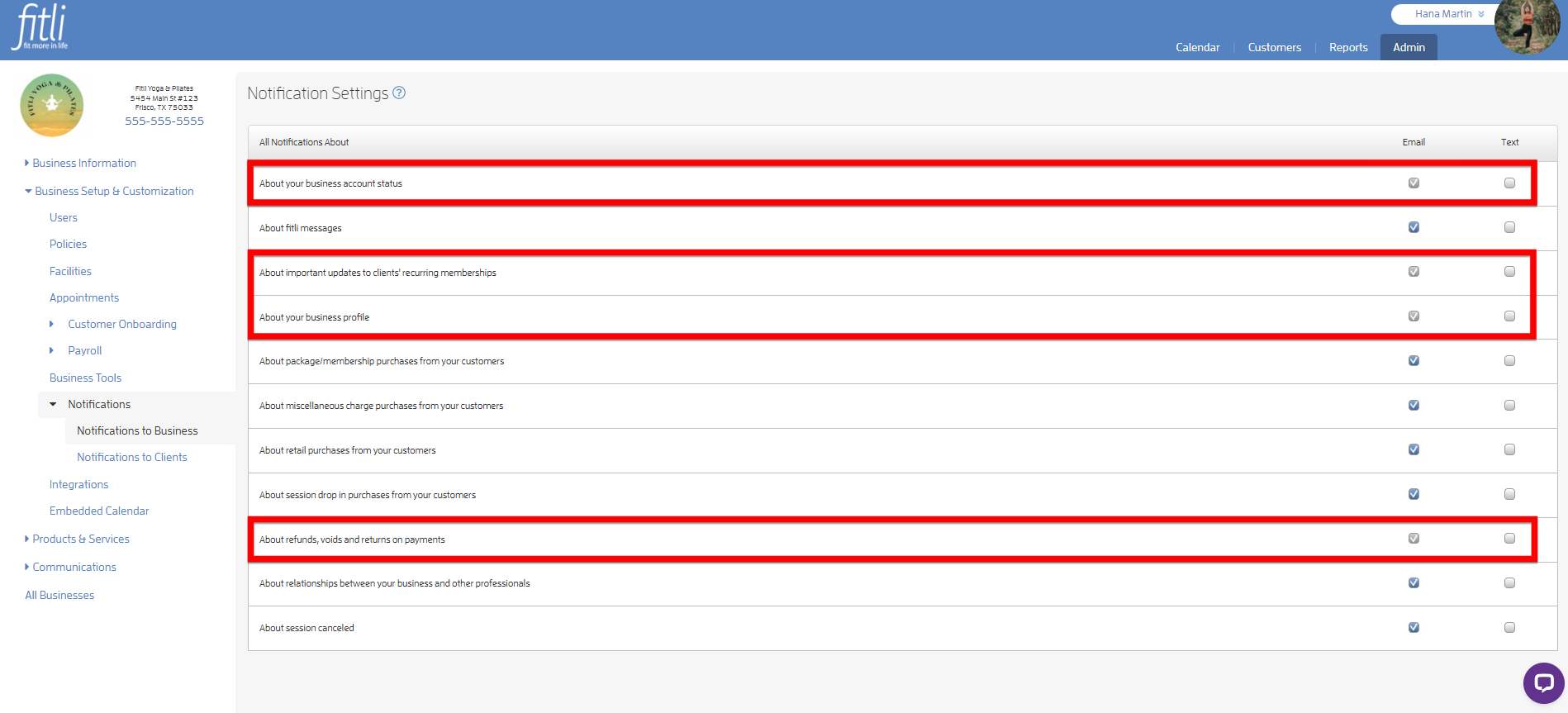 Notifications to Business: Control What Business Notifications you Want to Receive — screenshot 3
