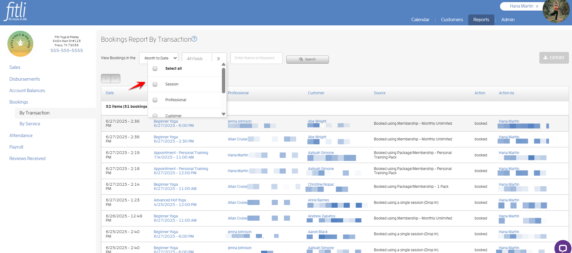 Granular Search on Bookings Report By Transaction — screenshot 2