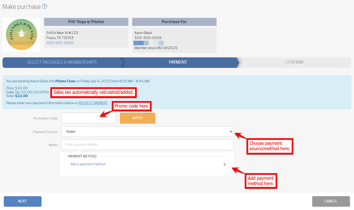 Step 6: Book a Customer Into a Class, Make a Purchase — screenshot 5