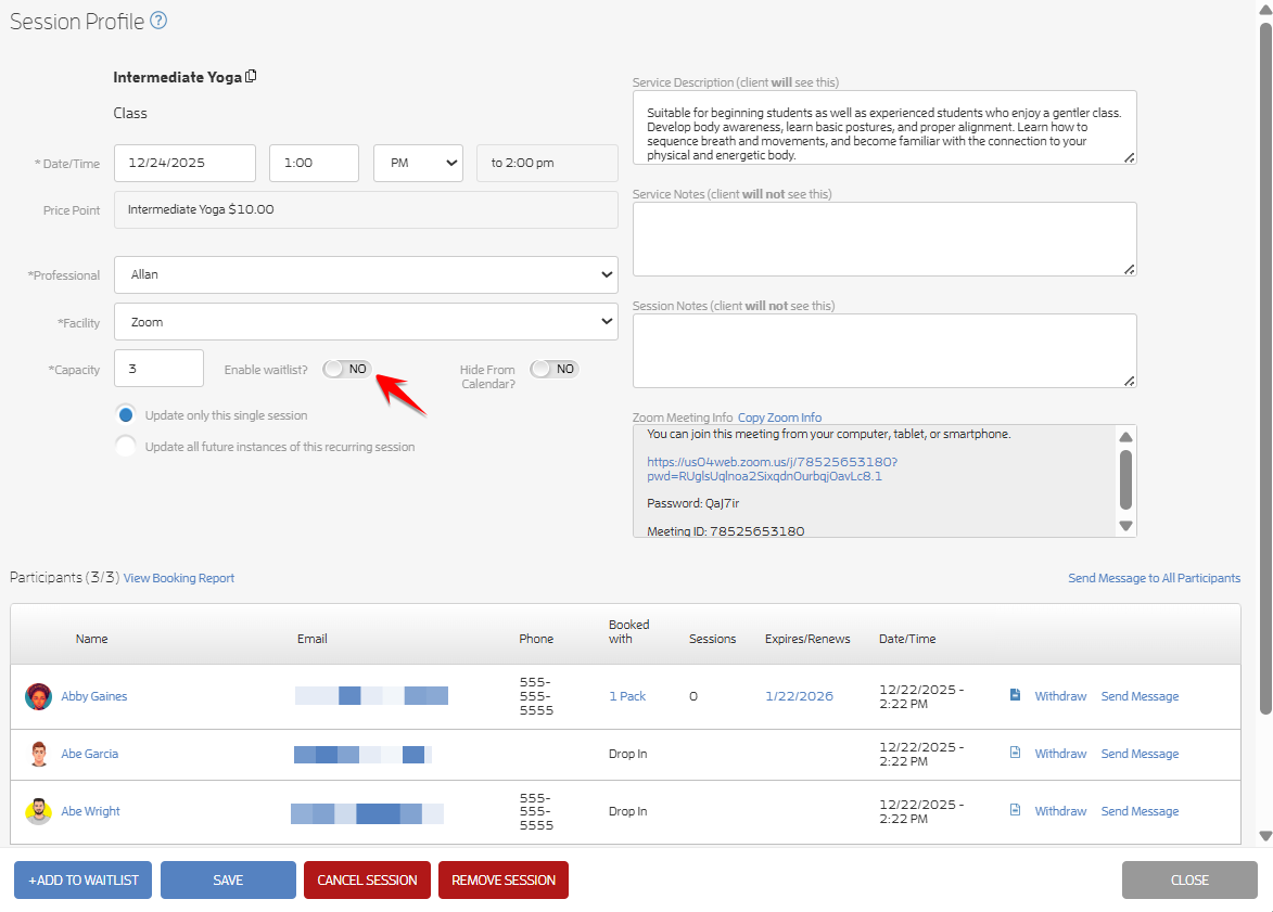 Waitlist for Classes — screenshot 2