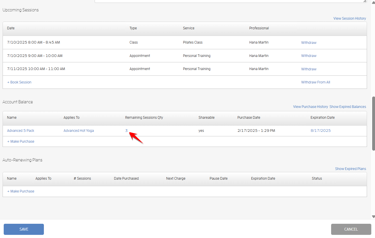 How to view a client's remaining sessions? — screenshot 3