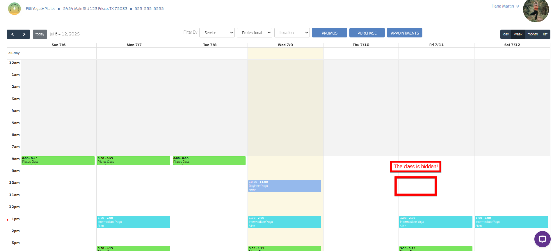 How to 'hide' a session or class on your Business Calendar — screenshot 16