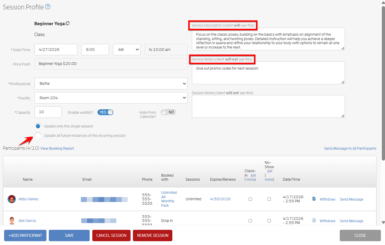 Service Description and Service Notes — screenshot 2