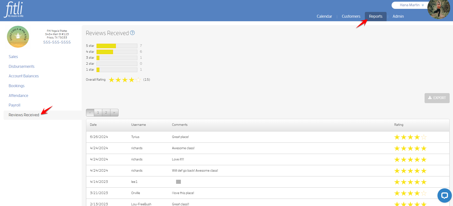How do I view my professional or business reviews on Fitli? — screenshot 1