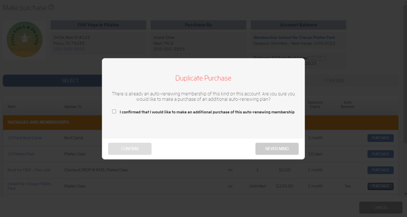 What happens if I try to purchase a duplicate auto-renewing membership? — screenshot 2