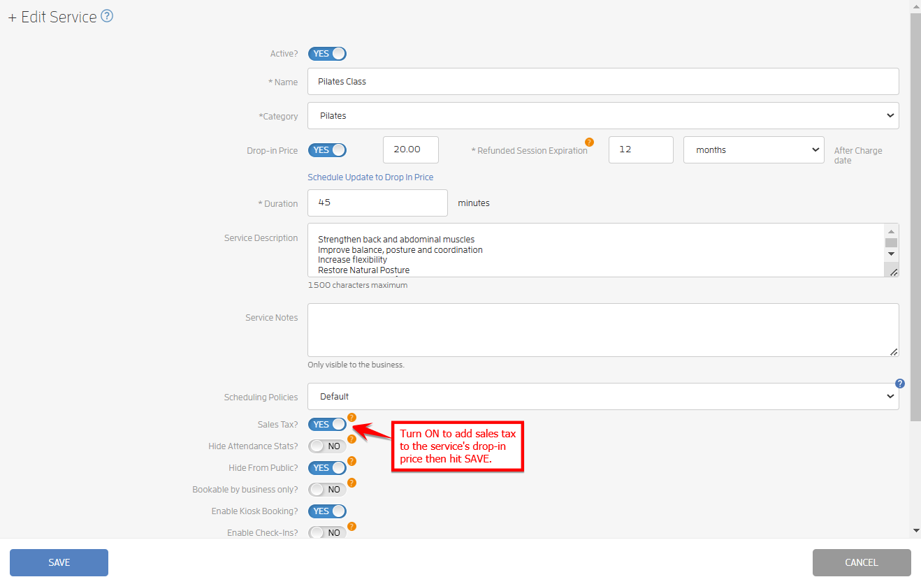 Can I add or charge Sales Tax on Services, Retail or Packages/Memberships? — screenshot 4