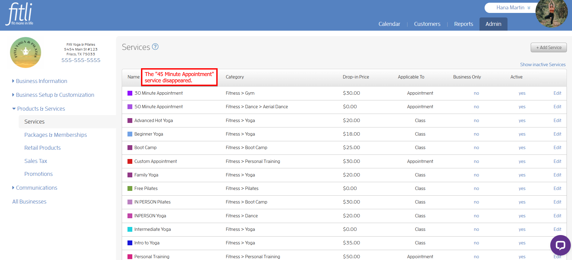 How to de-activate / re-activate a service — screenshot 4