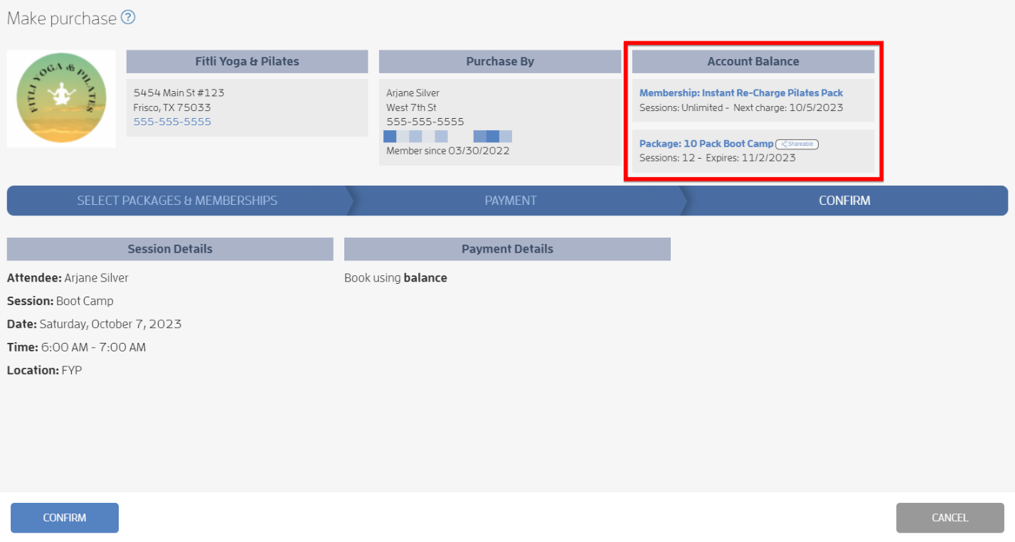 Can I see how many sessions or classes I have left in my account? — screenshot 3