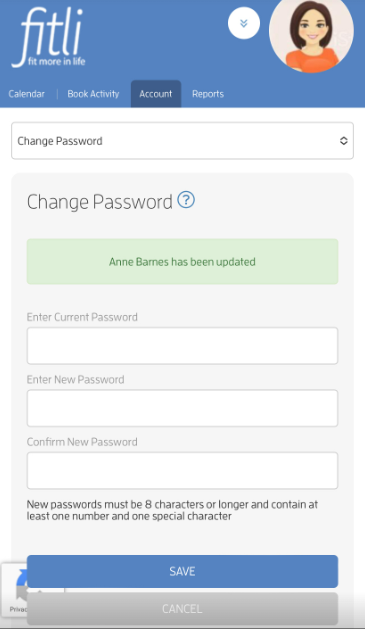 Mobile version: How to change your password within the Fitli site — screenshot 3